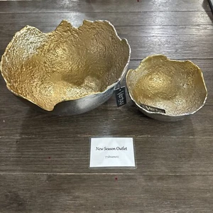 Aidey Decorative Metal Bowls, Set of 2 - Silver And Gold MSRP $191 BRAND NEW - Picture 1 of 19