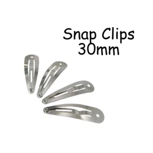 25 Snap Hair Clips - Silver Metal Tear Drop Shape with Hole - 30mm for Hair Bows - Picture 1 of 1