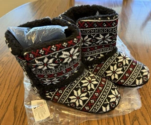 Nordic Sweater Boot Hausschuhe Größe M - schwarz/weiß/rot Schneeflocken - Bild 1 von 8
