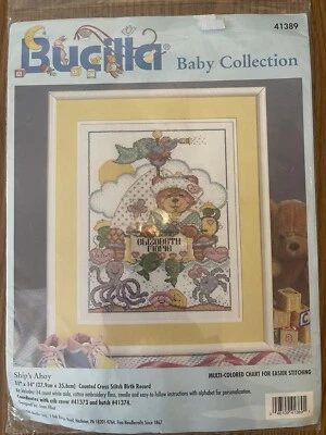 Bucilla SHIP'S AHOY Counted Cross Stitch Kit Baby Birth Record Sealed # 41389 - Image 1 of 4