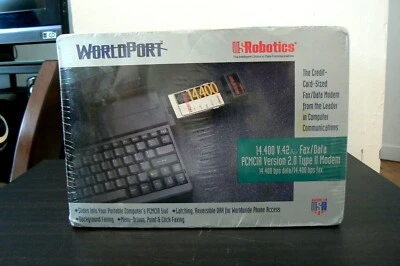 US ROBOTICS WORLD PORT 14,400 FAX/DATA MODEM PCMCIA 2.0 NETWORK CARD SEALED BOX - Image 1 of 4