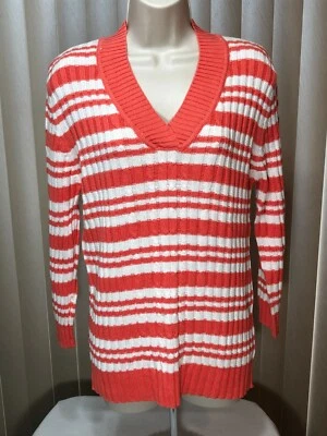 Pulôver feminino ponto de referência gola V suéter de golfe manga longa listrado 12-14 - Imagem 1 de 4