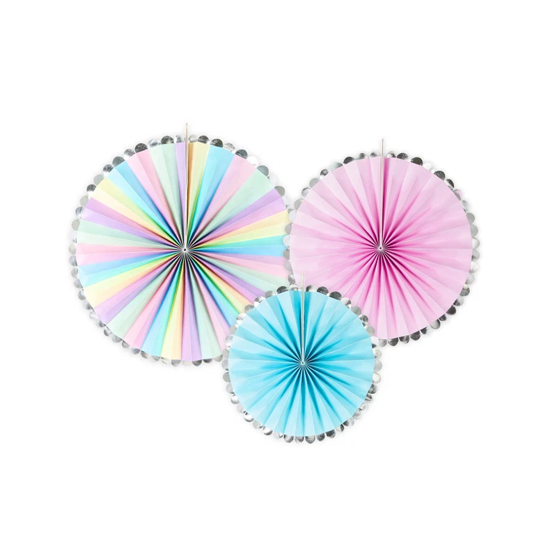 3 x Dekofächer Pastell Ø 21, 25, 30 cm Dekoration Einhornparty Kindergeburtstag - Bild 1 von 1