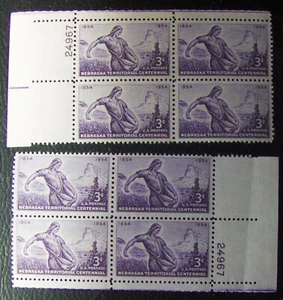 US 3¢ stamp SC #1060 Nebraska Territorial Centennial MNH 2 matchin plate blocks - Picture 1 of 2