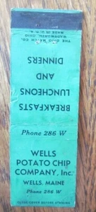 CUBIERTA WELLS POTATO CHIPS MATCHBOOK: POZOS, MAINE VACÍA AÑOS 40 MATCHCOVER -D9 - Imagen 1 de 2