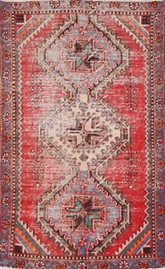 Red Distressed Vintage Wool Traditional Rug 4x6 ft Handmade Carpet - Picture 1 of 19