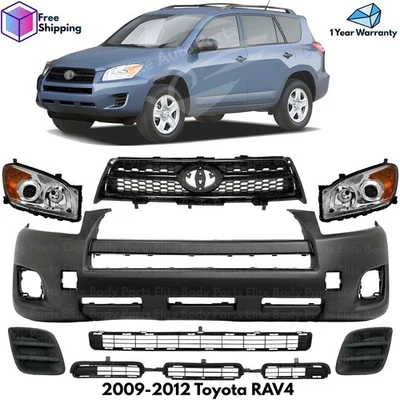 Front Bumper Cover Primed Plastic & Headlights Kit For 2009-2012 Toyota RAV4 — 第 1/4 张图片