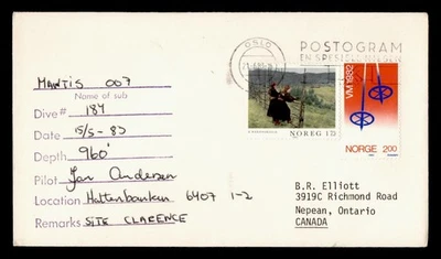 DR WHO 1983 NORUEGA DSRV SUBMARINO HAWTIS 007 BUCEO 187 OSLO A CANADÁ M62592 Foto 1 de 2