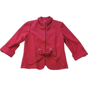 Perceptions knit jacket Women size 8/red, black/full zip/3/4 sleeve/waist tie - Picture 1 of 16