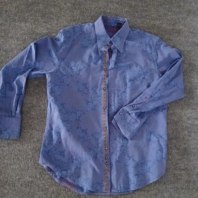 Camisa de vestir Robert Graham para hombre mediana azul floral manga larga botón delantero Foto 1 de 4