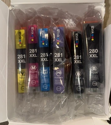 EZink Ink Cartridges 280XXL 281XXL 6 Cartridges Open Box. Sealed, New. BBCMPBY - Image 1 of 4