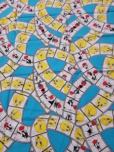 VTG'94  Fabric Remnant Warner Bros Tweety Bird Sylvester Blue 1,47 Yards(53") - Picture 1 of 4