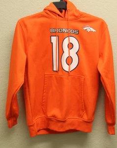 NFL Broncos Hoodie Men's Orange Size S Manning #18 Cotton Lomg Sleeve - Picture 1 of 10