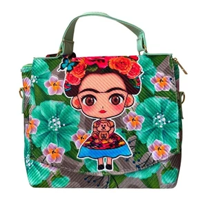 Borsa messenger Frida Kahlo floreale versatile 3 in 1 verde acqua donna media - Foto 1 di 9