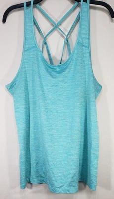 Jockey Women's Active Top Size XL Teal Micro Striped Strappy Sleeveless - Image 1 of 4