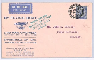 GB ILLUSTRATED Air Mail Cover 1928 *FLYING BOAT* Liverpool-Belfast Flight WY141 - Picture 1 of 13