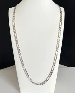 Vintage 29 1/2" Sterling Silver Italy Figaro Style Chain Necklace 45.8 Grams - Picture 1 of 5