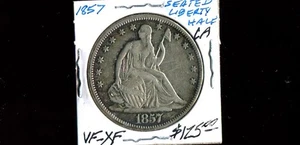 SEATED HALF $1/2 DOLLAR 1857 in light toned VF-XF condition - Picture 1 of 2