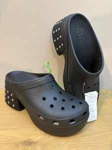 Crocs SIREN STUDDED Clogs BLACK silver studs chunky heel goth punk men’s 12 NEW - Picture 1 of 5