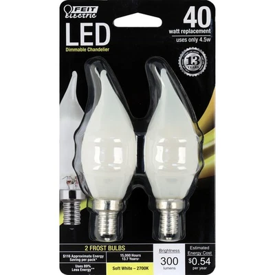 Feit CA10 E12 (Candelabra) LED Bulb Soft White 40 Watt Equivalence 2 pk (3-Pack) - Image 1 of 3