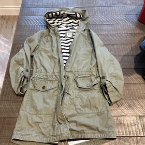 Girl's Gap Kids Army Green Stripe Lined Lightweight Snap Front Jacket SZ L - Picture 1 of 7