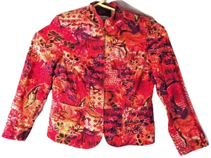 Coldwater Creek Size L Boho Multicolored Paisley Print Denim Zip-Up Jacket - Picture 1 of 6