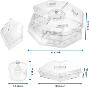 Rotating Serving Tray with Lid with 5 Removable Compartment Chilled Veggie Fruit - Picture 1 of 6