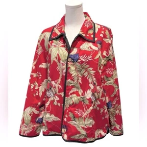 Vintage Reversible Red Monkey Print/ Black Quilted Button Front Womens Jacket XL - Picture 1 of 10