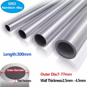 Aluminium Round Tube Pipe 2.5mm - 4.5mm Wall Thickness, 300mm Length 6063T6 - Picture 1 of 5