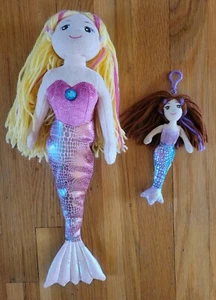 "Juego de 2 felpas de sirena aurora brillos marinos rosa brillante 17"" con llavero" - Imagen 1 de 4