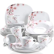 VEWEET Service for 6 Ivory White Porcelain Floral Pattern Dinner Soup Salad Set