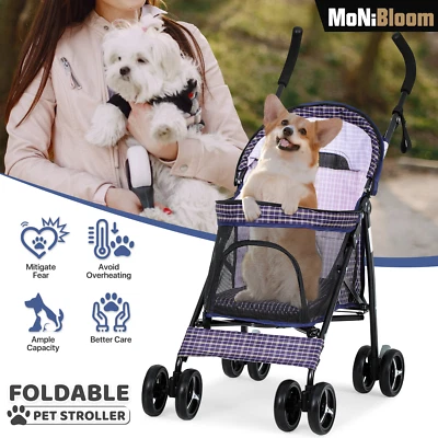 Pet Stroller 4 Wheels Foldable Cat Dog Travel Carrier Skylight w/Storage Basket - Image 1 of 4