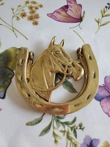 Vintage Brass Horse Head Horse Shoe Door Knocker KDI - Picture 1 of 11