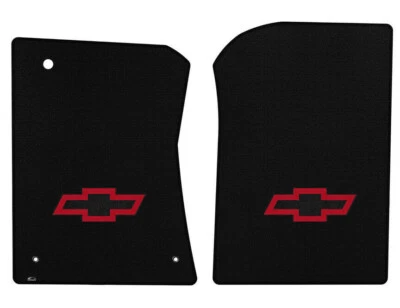 NEW! BLACK FLOOR MATS 1971-1972 Chevy Pickup Truck C10 K10 Embroidered Logo Red - Image 1 of 4