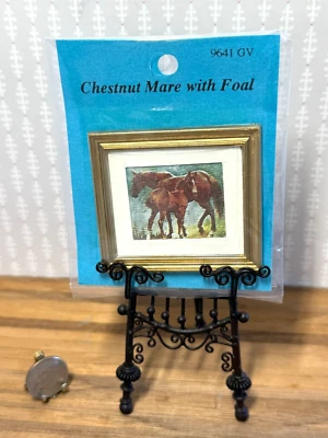 Casa de Muñecas Miniatura Jacquline's #9641 Castaño yegua con Marco Dorado Cuadro Foal Foto 1 de 2