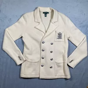 Chaqueta Blazer Vintage Lauren Ralph Lauren Mujer Tejida Lana Cachemira Marfil Talla M - Imagen 1 de 10