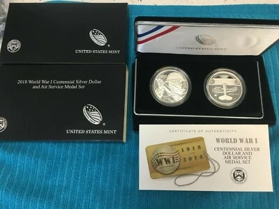 2018 World War I Centennial Silver $ and AIR SERVICE Medal Set. US MINT 💎! - Image 1 of 4