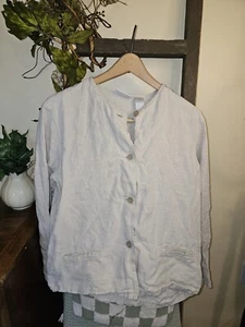Liz Claiborne Sport Vintage Beige Large Shirt Blazer Jacket Button Up 100% Linen - Picture 1 of 9