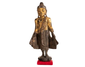 Antiker , Stehender Buddha. Holz, Lack und Vergoldung. Burma , Mandalay. 19. Jh. - Bild 1 von 11