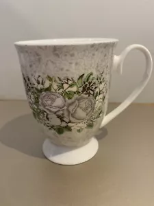 Mug - M&S Beauty Green Grey Floral Roses Pedestal Porcelain Mug 10.5cm - Unused - Picture 1 of 3