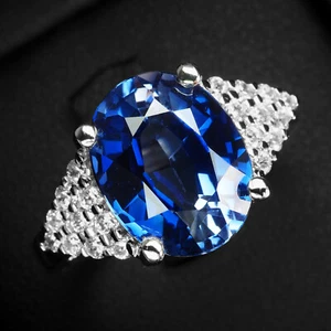 Persian Blue Sapphire Oval 4.45Ct 925 Sterling Silver White Gold Plated Rings - Picture 1 of 8