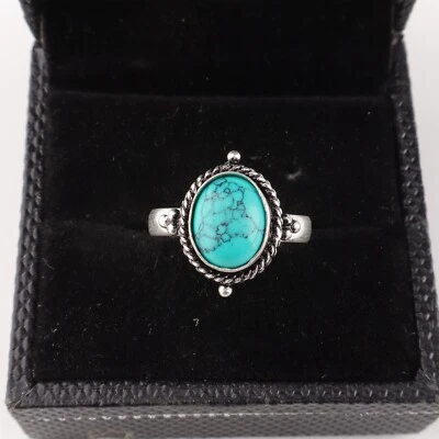 Turquoise Gemstone 925 Sterling Silver Ring Handmade Jewelry Ring For Gift - Image 1 of 3