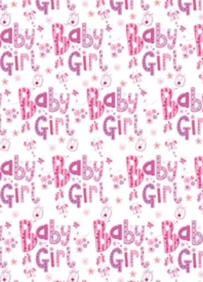 New Baby Girl Gift Wrapping Paper 1 Sheet & Matching Tag - Flowers & Butterflies - Image 1 of 2