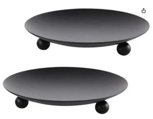 Black Iron Plate Candle Holder, Decorative Iron Pillar Candle Plate, Set of 2, 4 - Picture 1 of 1