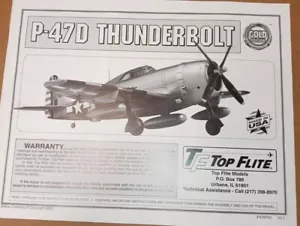 Hobbico Top Flite P-47D Thunderbolt 60 Scale Manual Instruction Book P476P03 - Picture 1 of 9