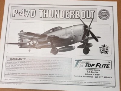 Hobbico Top Flite P-47D Thunderbolt 60  Scale Manual Instruction Book P476P03 - Image 1 of 4