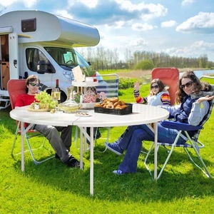 66" Round Folding Table for Picnic Camping Wedding Banquet White Versatile 5.5ft - Picture 1 of 18