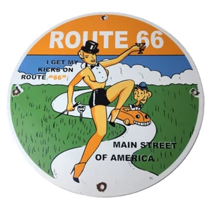 Letrero vintage de bomba de gas de la Ruta 66 de Estados Unidos - Letrero de porcelana de Las Vegas Show Girl - Imagen 1 de 14