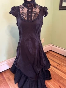 Lip Service Steampunk schwarzes Kleid Spitze und Schnallen bodenlang Vintage - Bild 1 von 11