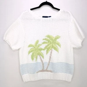 Rare Liz Claiborne Sport Crochet Top Womens XL Beach Palm Tree Pullover Resort - Picture 1 of 13